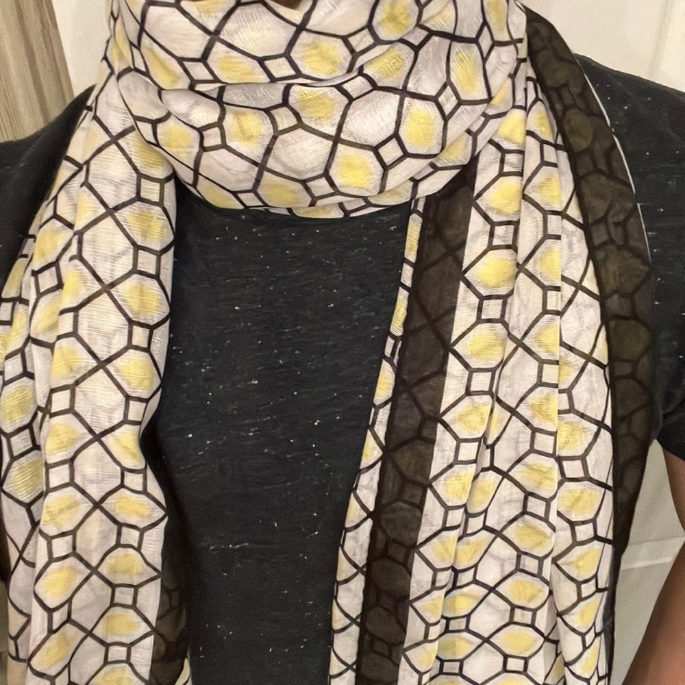 Charming Charlie NEW yellow med black white scarf wrap 100% polyester